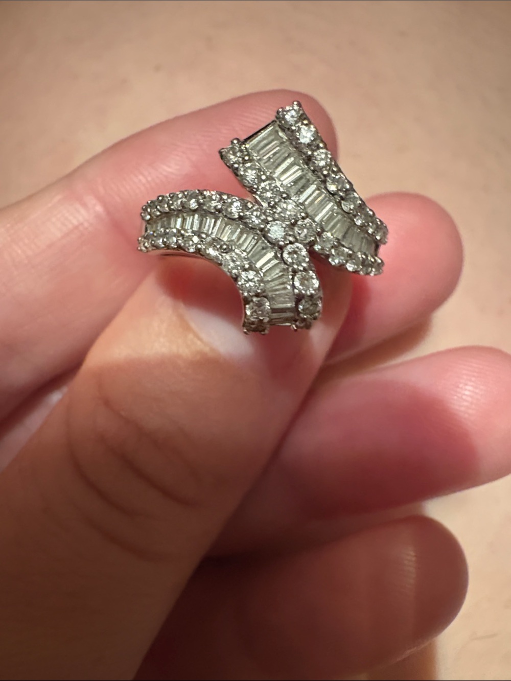 14k White Gold Diamond Wave Cocktail Ring - White